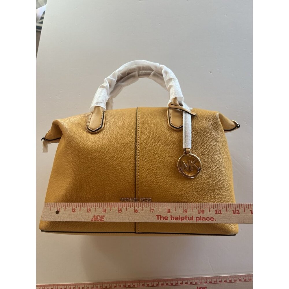 NEW Michael Kors Hyde large pebble leather satchel bag golden rod designer - Picture 14 of 16